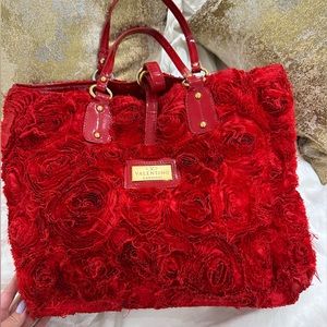 Valentino Red Silk And Leather Organza Rosier Tote